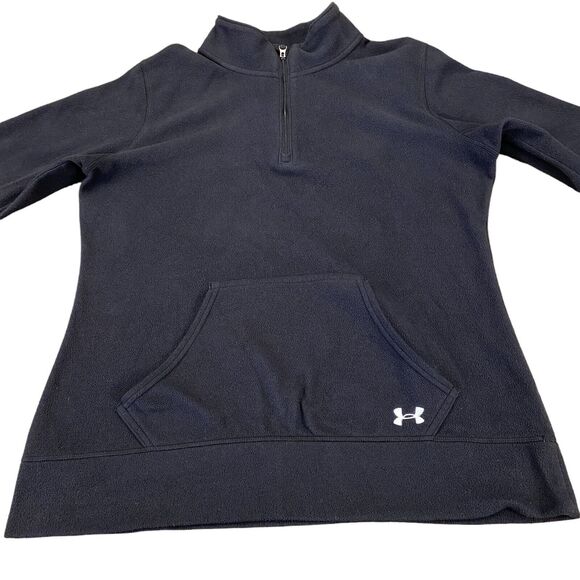 Under armour Sweatshirt Women's Medium Black Fleece Logo Semi Fitted Quarter Zip - Picture 9 of 16